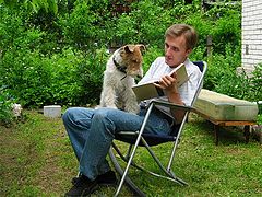 photo "The foxterrier reading "History" of Menandr Byzant"
