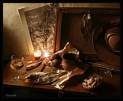 photo "Beer, fish, engraving"
