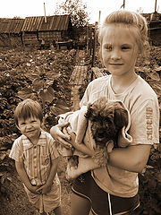 photo "children with a puppy"