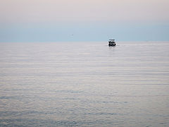 photo "Boat, sea, pink sunset"