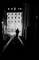 photo "Ночная фигура и трамвайные пути"
