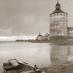 photo "Landscape with boat and monastery tower"
