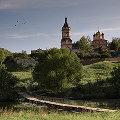 фото "Сельский пейзаж с рыбаком"