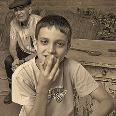 photo "Grandfather, grandson and  dog."