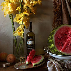 photo "Still life with watermelon and yellow flowers"