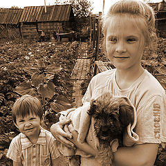 photo "children with a puppy"