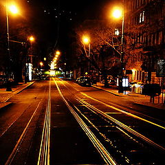 фото "Ночные света и трамвайные пути"