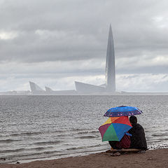 фото "Ливень, призрачная Лахта и ее зрители..."