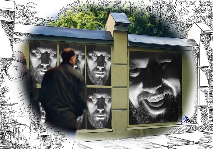 photo "Self-portrait on a fence" tags: montage, portrait, man