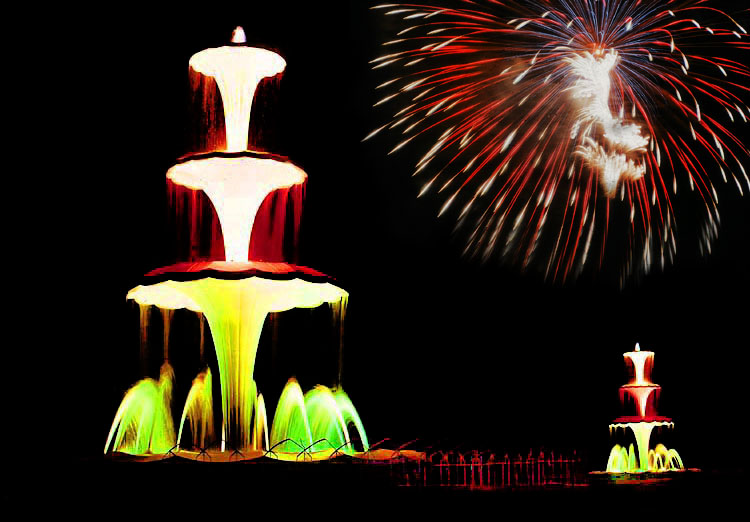 photo "Fountain Fireworks" tags: travel, landscape, Asia, night