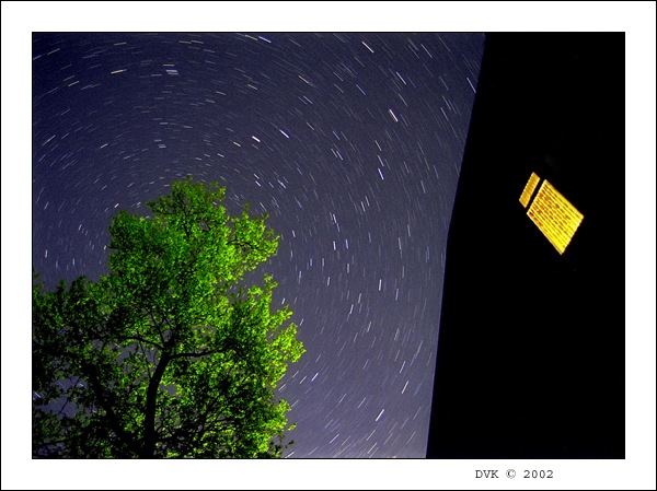 photo "Stars, tree and house." tags: landscape, nature, night