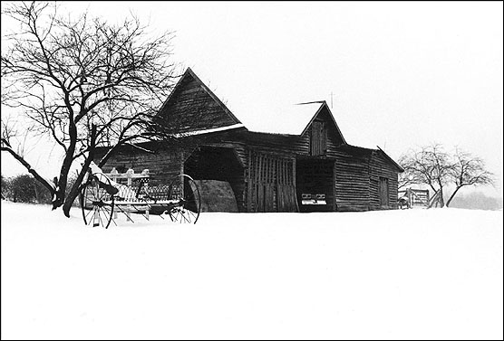 photo "OLD HAY-RAKE, deep snow, & OLD BARN" tags: still life, landscape, winter