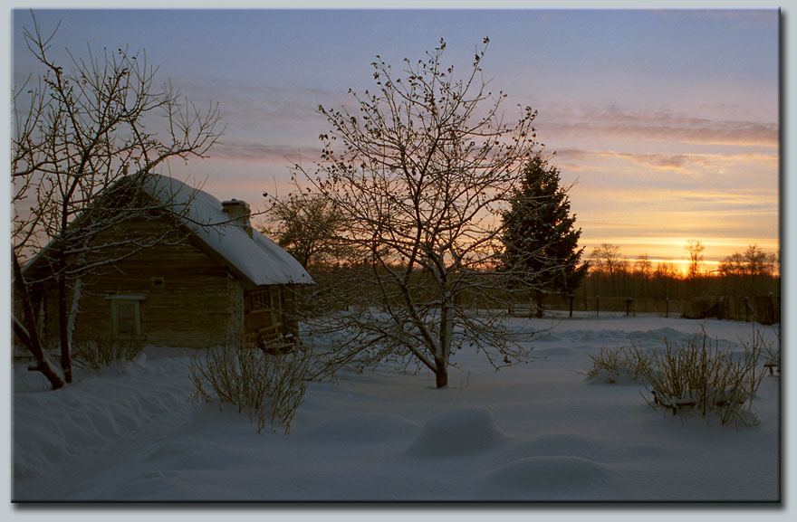 photo "Village picture (without a frame)." tags: landscape, sunset, winter
