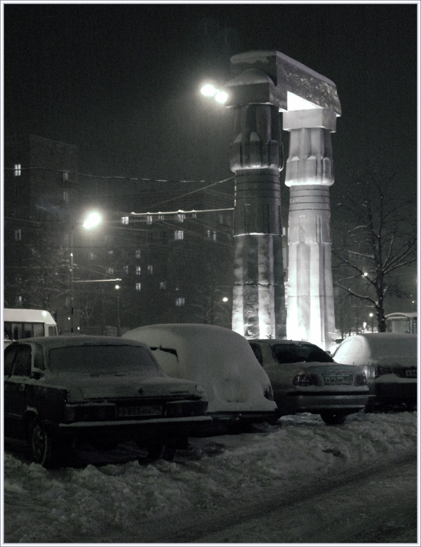 фото "Снегопад" метки: черно-белые, фотомонтаж, 