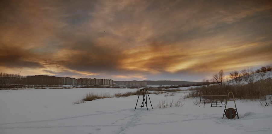 фото "Городской пляж зимним вечером." метки: пейзаж, закат, зима