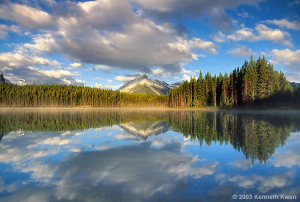 photo "Herbert Lake Reflection" tags: landscape, clouds, mountains