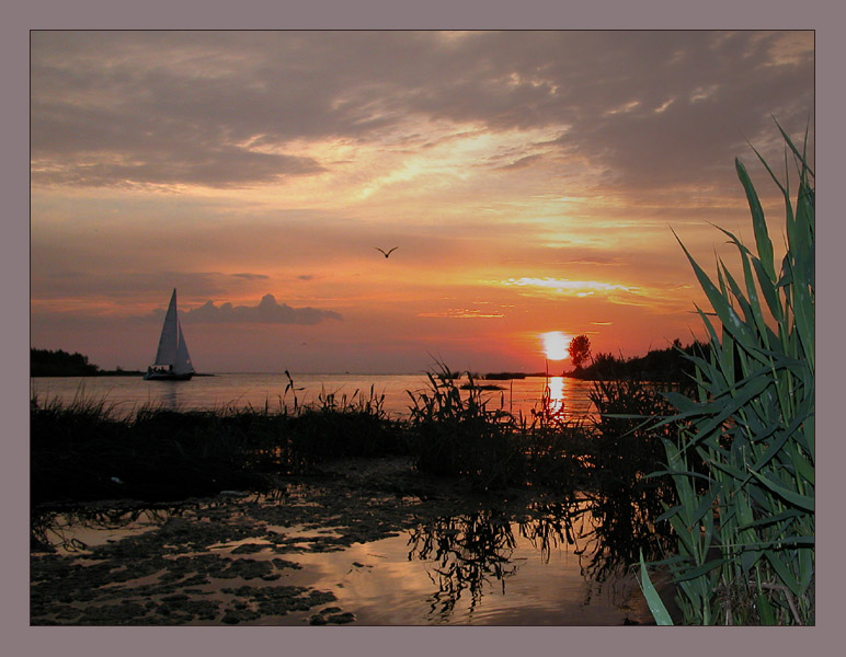 photo "Yacht in a sea decline" tags: landscape, sunset