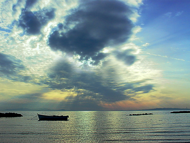 photo "Just a little boat" tags: landscape, sunset, water