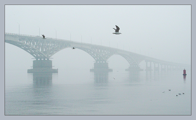 photo "Foggy Picture with Volga Bridge" tags: architecture, landscape, 