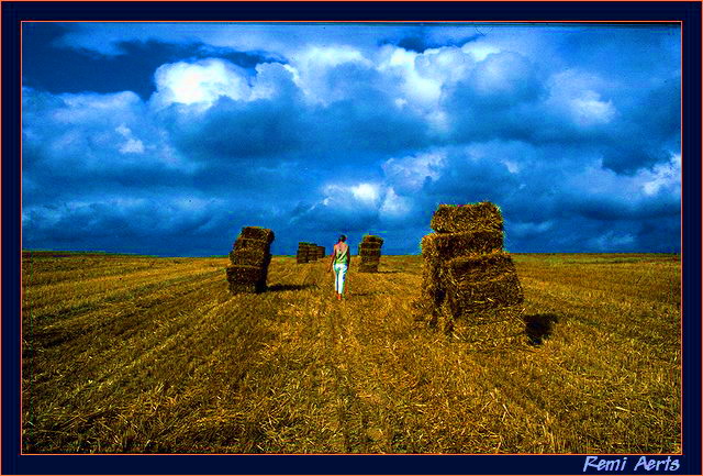 photo "fieldwolking" tags: landscape, portrait, clouds, woman