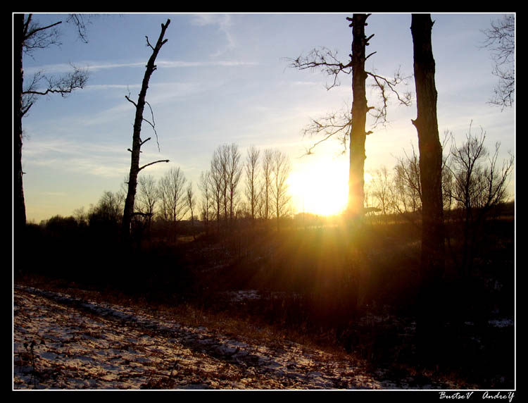 photo "The first snow, last sun." tags: landscape, sunset