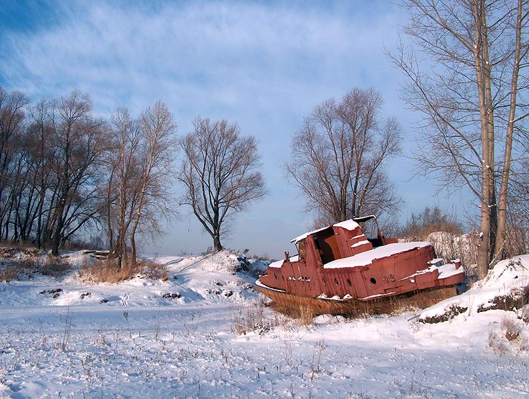 фото "Зимний пейзаж с кораблем" метки: пейзаж, зима