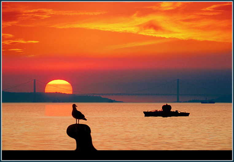 photo "Bridge 25 April" tags: landscape, sunset, water