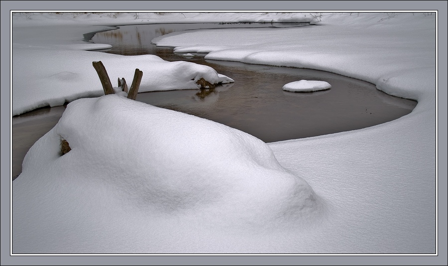 photo "Picture about a stream, a snow and something under it" tags: nature, 