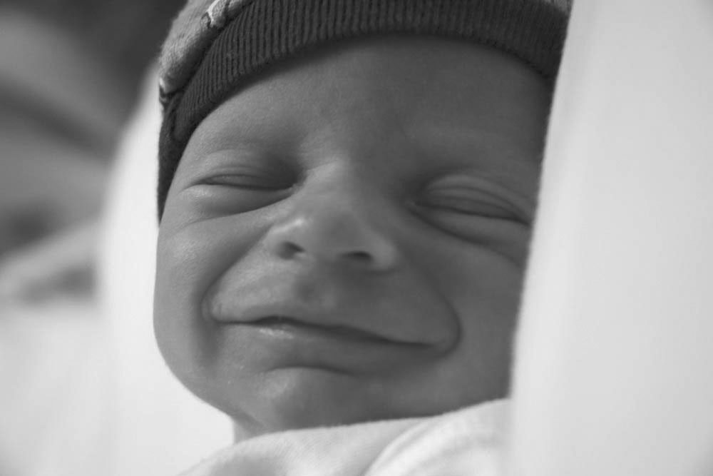 photo "Four days old and all smiles!" tags: black&white, 