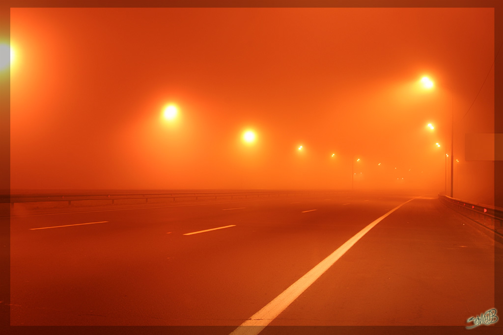 фото "Highway in the fog" метки: пейзаж, ночь