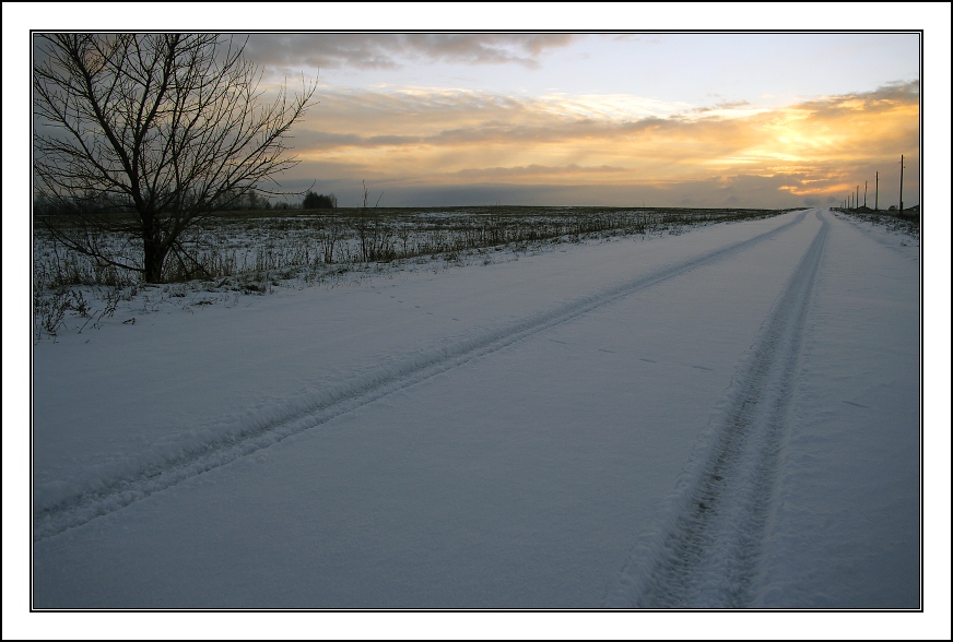 фото "Сельская дорога" метки: пейзаж, закат, зима