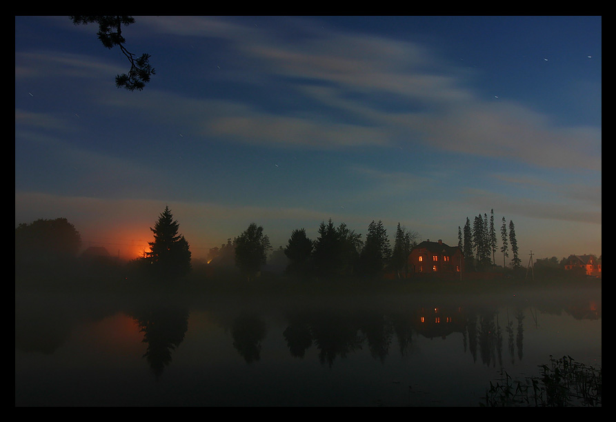 photo "Settlement at lake" tags: landscape, night