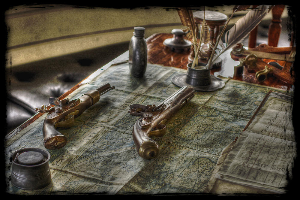 photo "Old map, pistols, feathers, old ..." tags: travel, still life, Europe