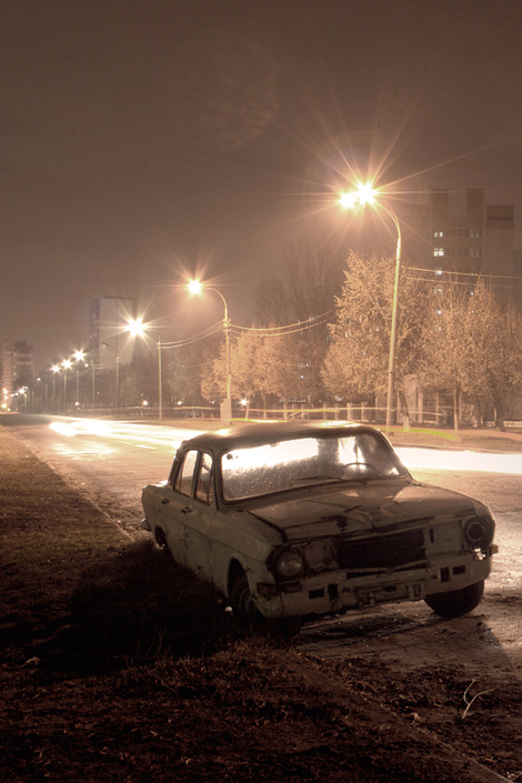 photo "GAZ-24" tags: technics, landscape, night