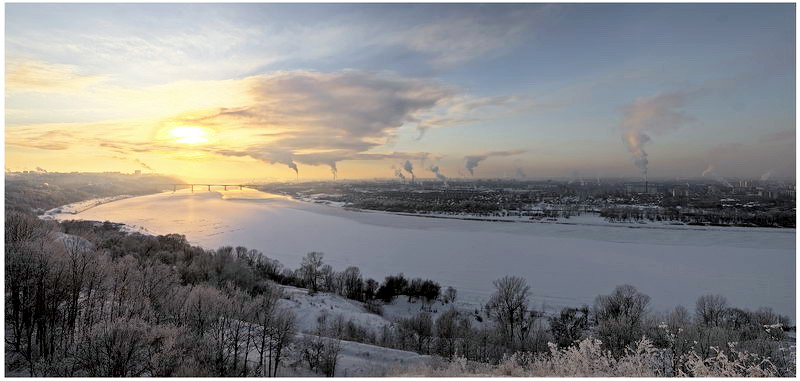 photo "Pano. Oka river. -20." tags: landscape, sunset, winter