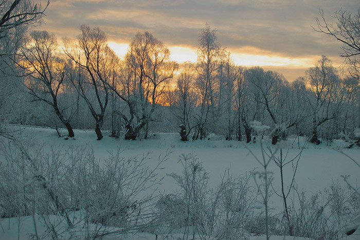 фото "Восход над прудом." метки: пейзаж, закат, зима