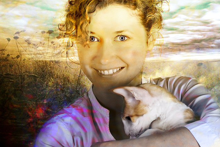 photo "Summertime portrait of my daughter with cat" tags: , 