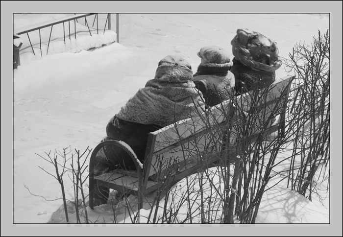 фото "Зима.Снег.Трое." метки: жанр, черно-белые, 