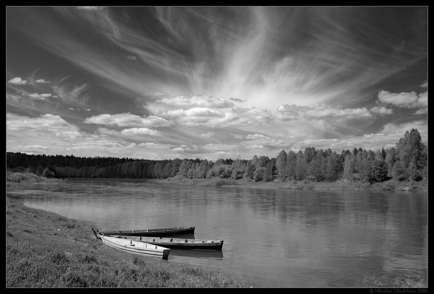 photo "On a river / 0160_0008bw" tags: landscape, summer, water