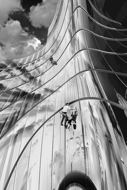 photo "Removing reflection of clouds" tags: architecture, black&white, landscape, 