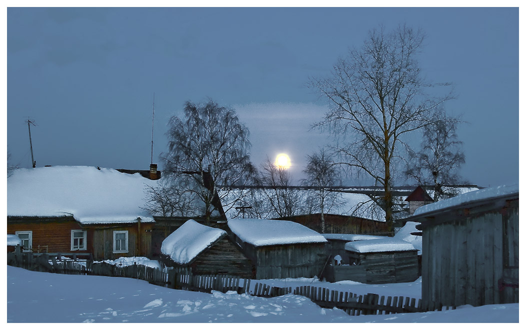 фото "Северная деревенька" метки: пейзаж, закат, зима