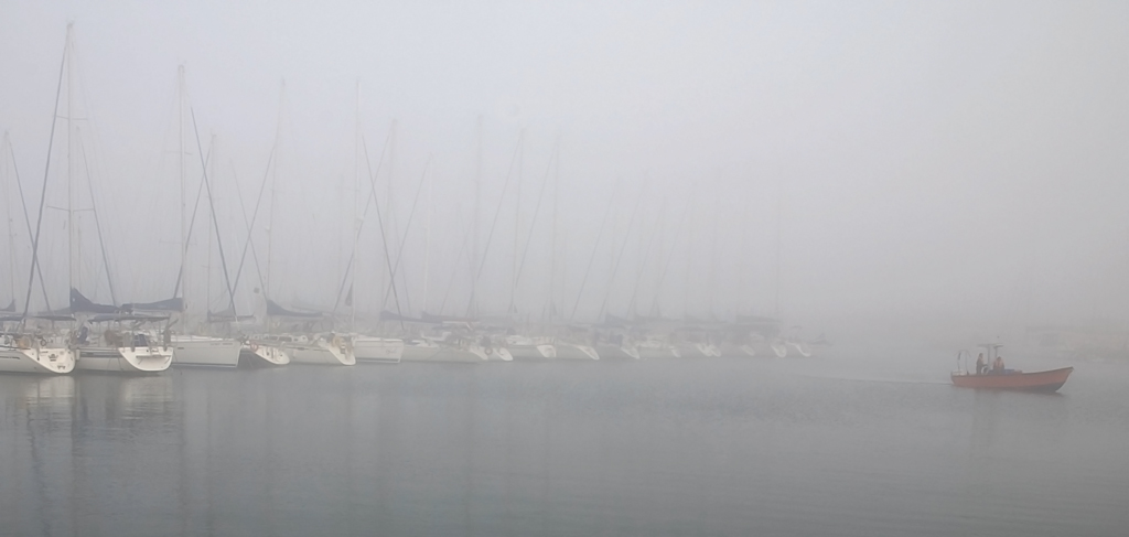 photo "Yachts in fog" tags: landscape, water