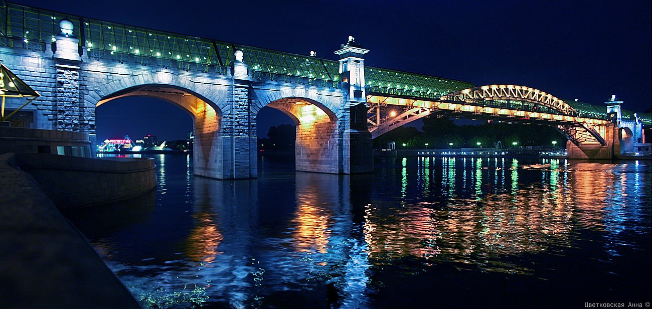 photo "***" tags: city, panoramic, Moscow, bridge, lamp, night