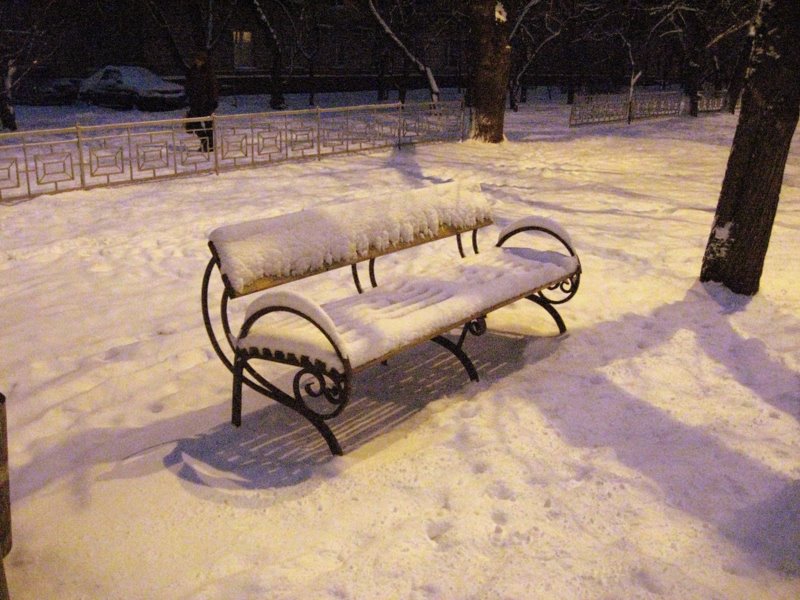 photo "зима,город,ночь,снег,скамейка" tags: city, genre, 