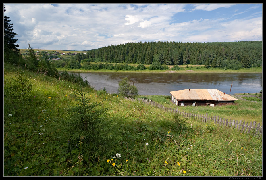 photo "From a slope / 0176_0026" tags: landscape, summer, village, water