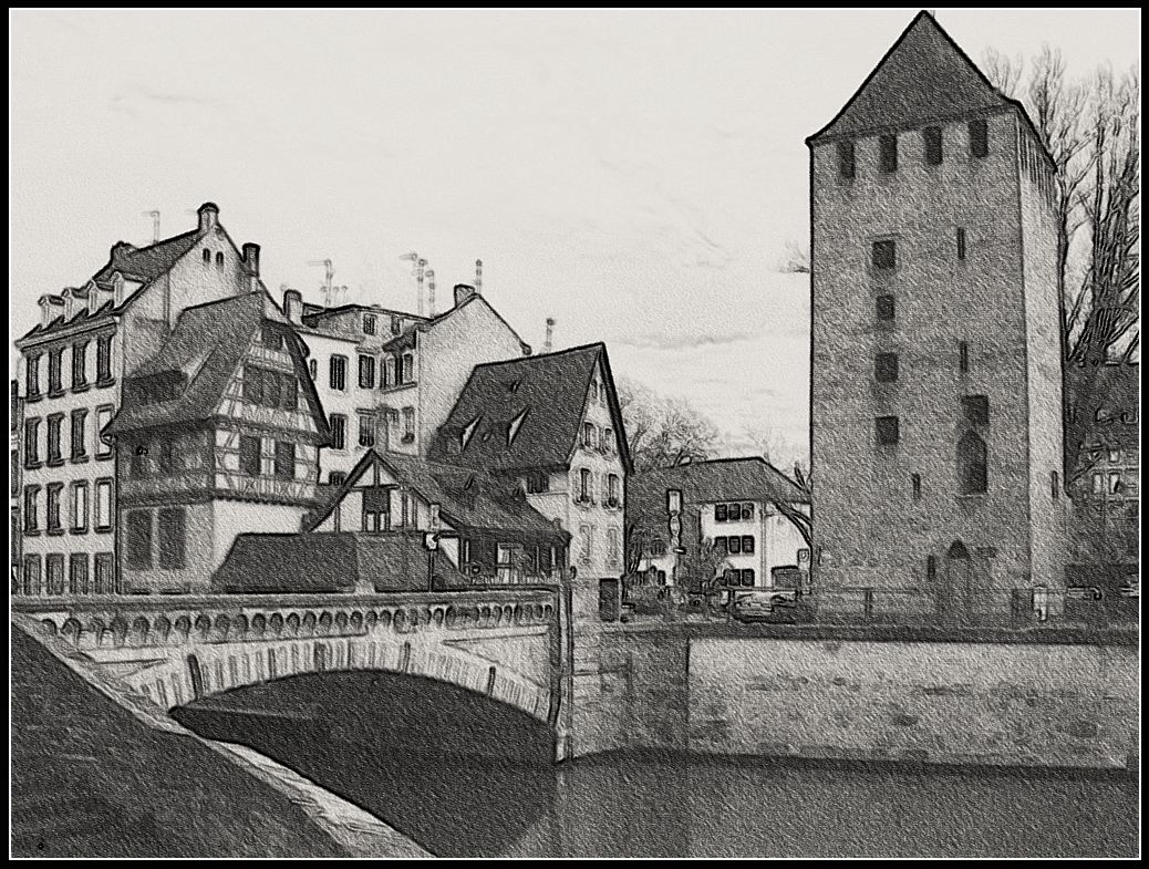 фото "Pont Couvert - La Petite France - Strasbourg" метки: digital art, черно-белые, 