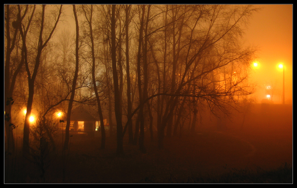 фото "Домик в тумане" метки: пейзаж, закат, осень