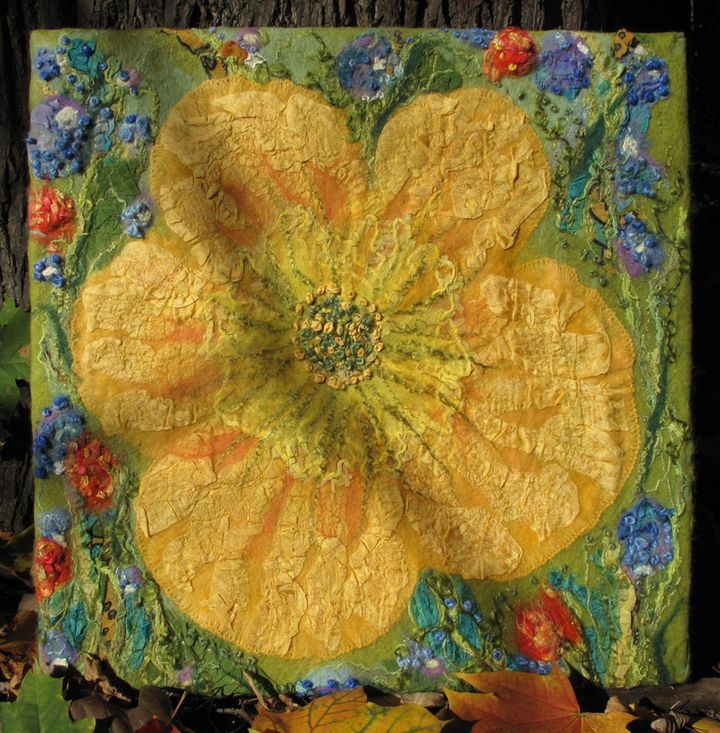 photo "Painting "Flower Buttercup" Wet felting" tags: interior, 