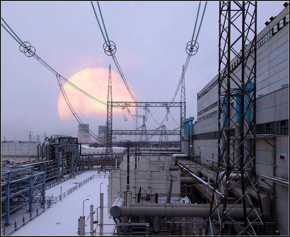 photo "about electricity" tags: landscape, sunset, winter