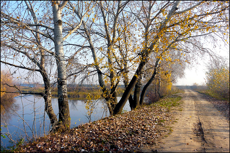 photo "Exiting the village / Выход из деревни" tags: landscape, autumn, lake, trees, water